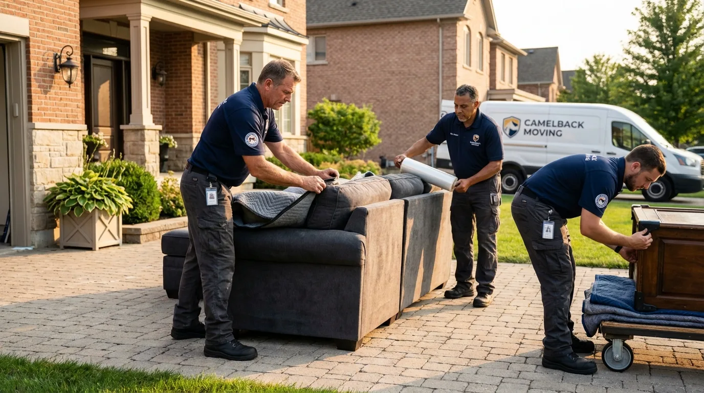Large estate moving crew wrapping furniture in Waterloo, WI